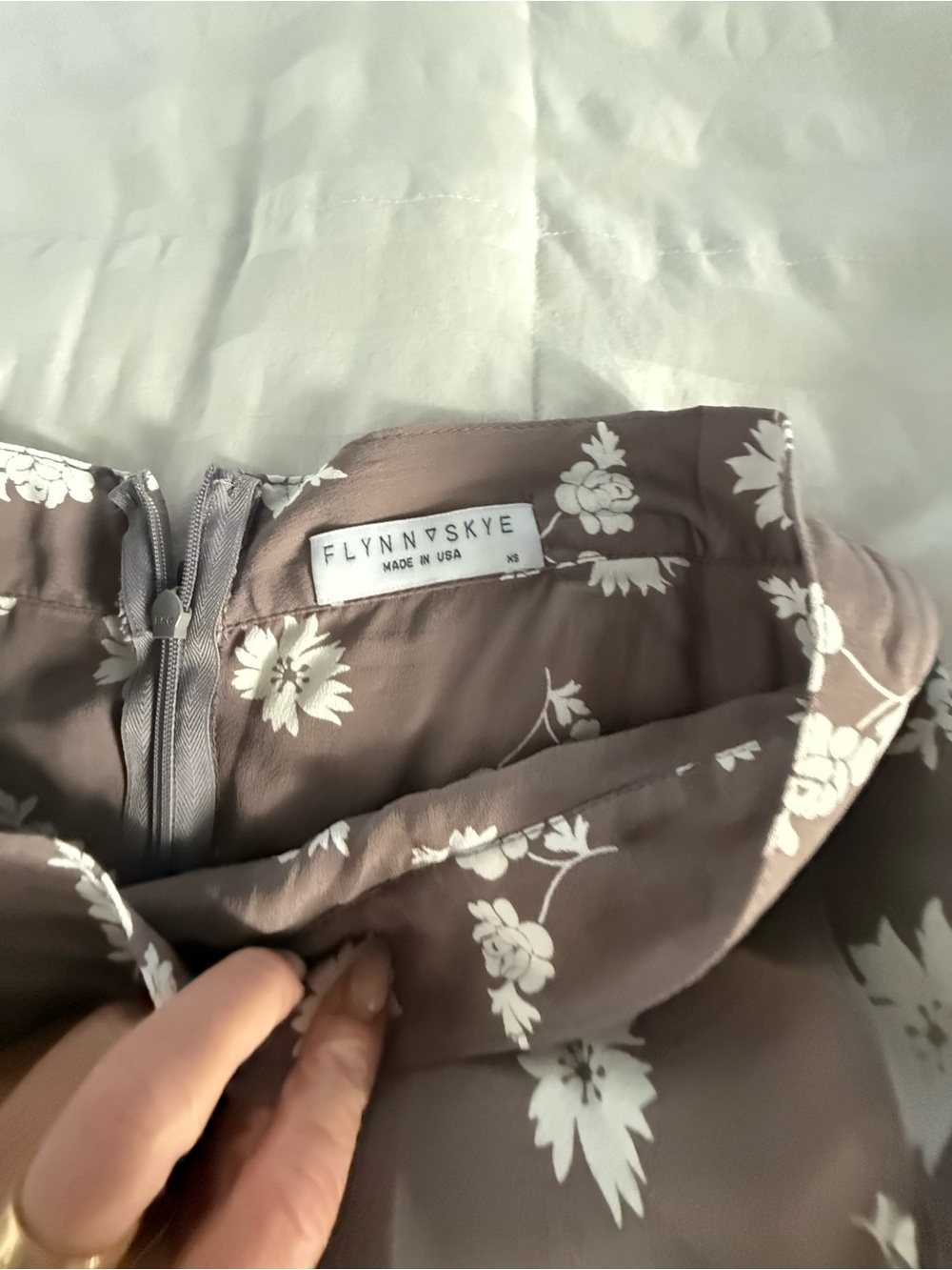 Flynn Skye Taupe Maxi Skirt with White Floral Print - Picture 2 of 3